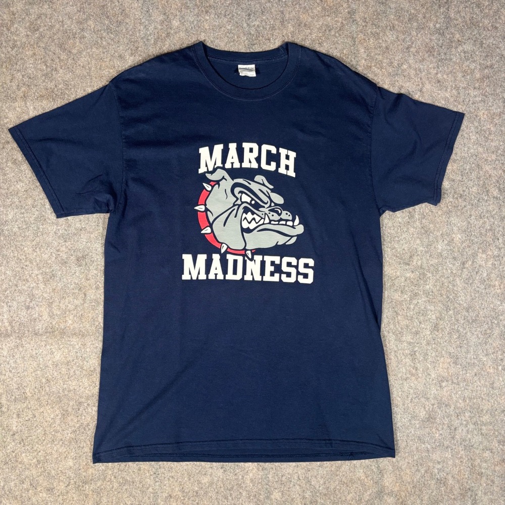 March Madness Georgetown Bulldog Graphic Tee Port & Company T-Shirt Mens L Navy